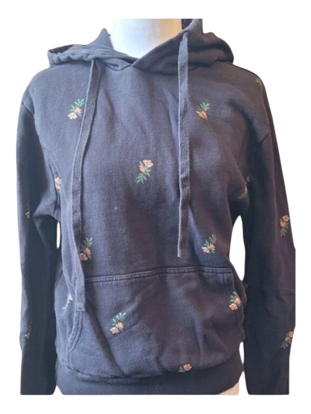 O'Neill Black Hoodie with Small Pink Floral Embroidery